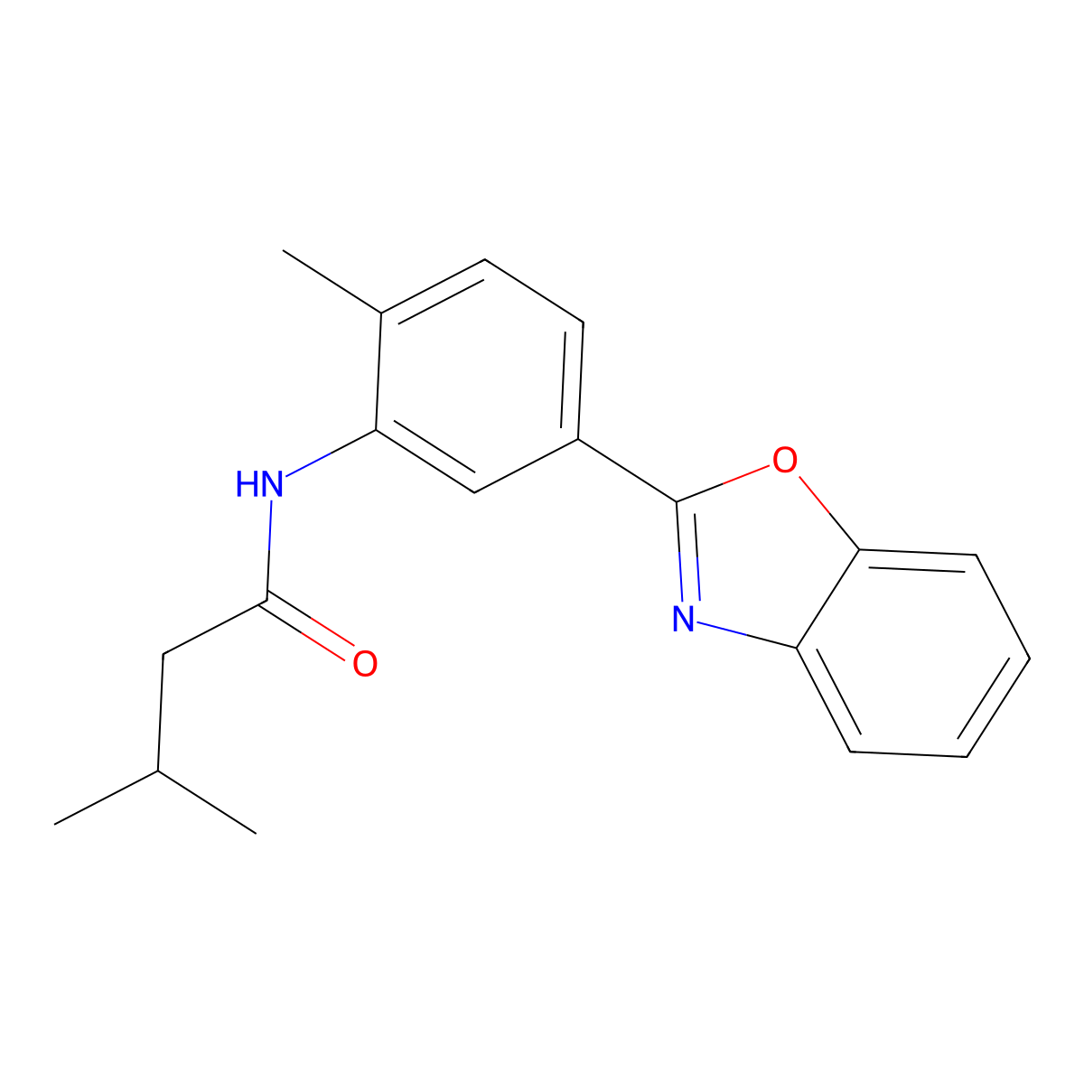 N-[5-(1,3-benzoxazol-2-yl)-2-methylphenyl]-3-methylbutanamide molecular structure, CAS 364626-31-3