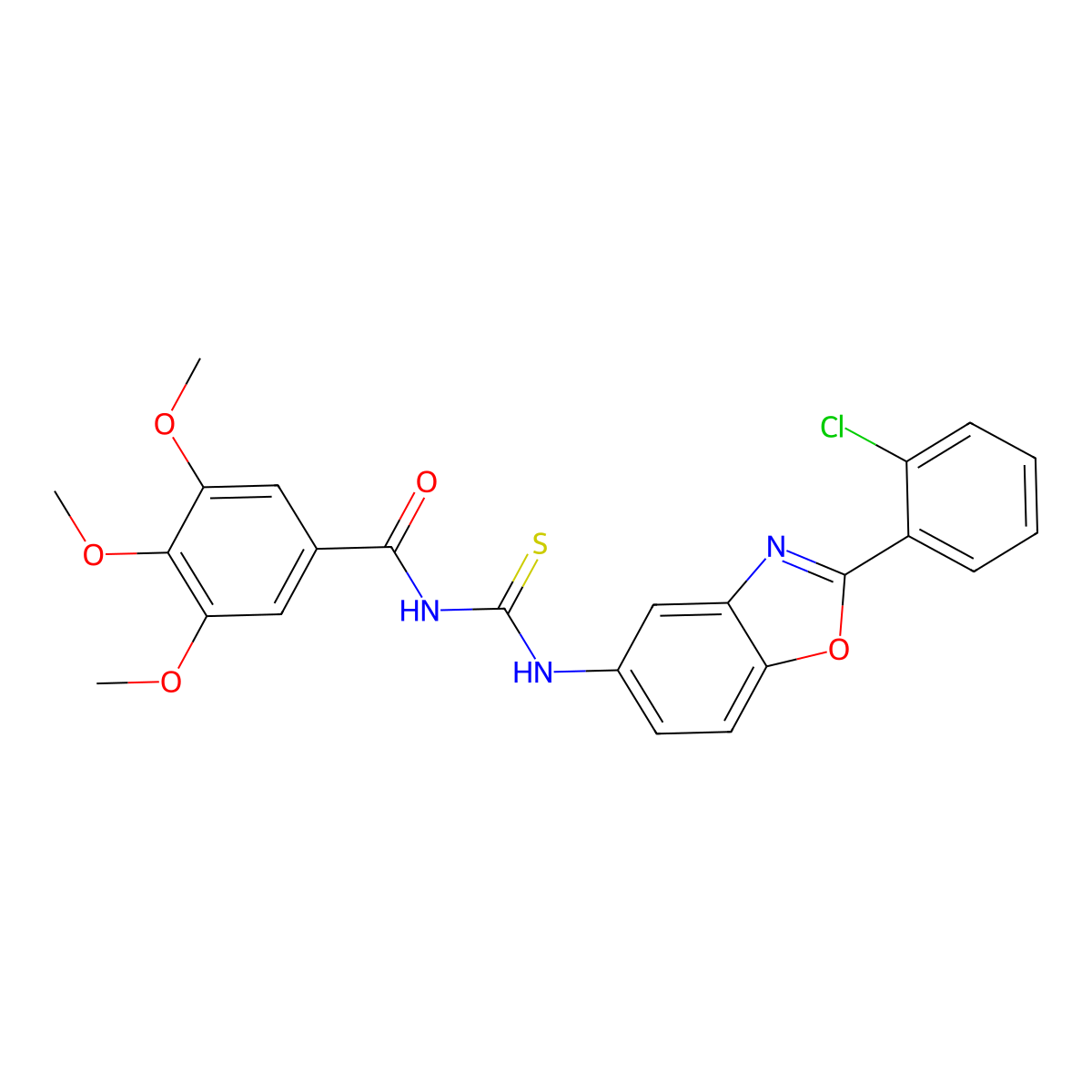 N-[2-(2-chlorophenyl)-1,3-benzoxazol-5-yl]-N'-(3,4,5-trimethoxybenzoyl)thiourea molecular structure, CAS 364626-94-8