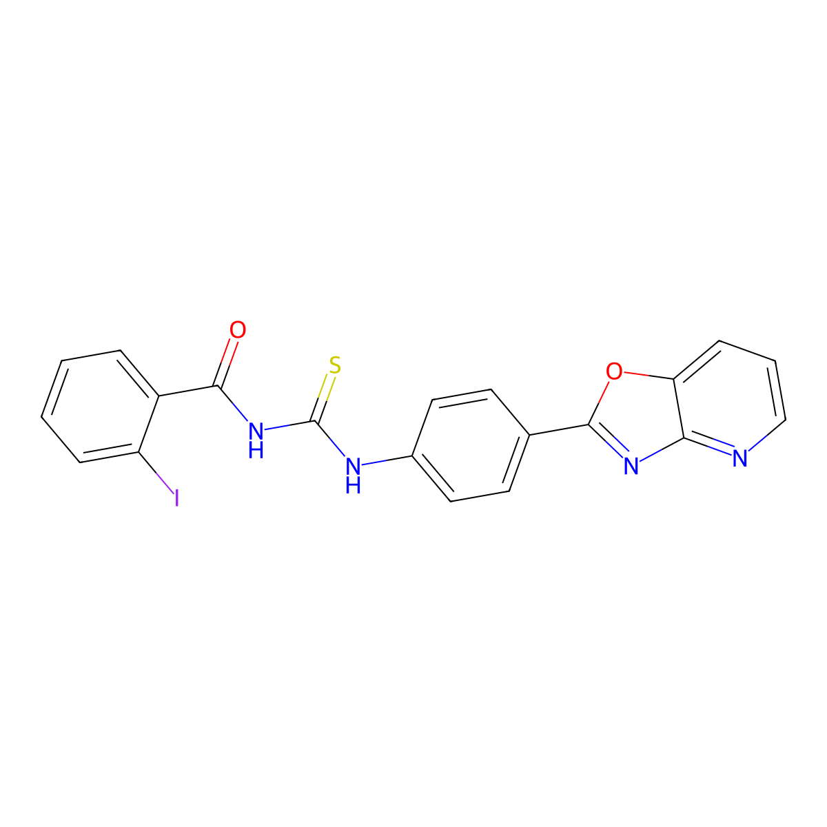 2-iodo-N-[[4-([1,3]oxazolo[4,5-b]pyridin-2-yl)phenyl]carbamothioyl]benzamide molecular structure, CAS 364626-98-2
