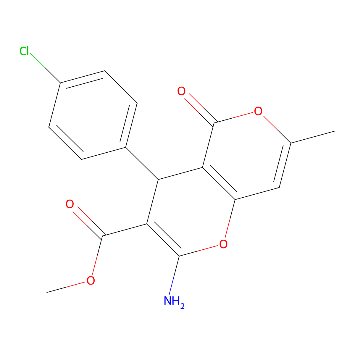 methyl 2-amino-4-(4-chlorophenyl)-7-methyl-5-oxo-4H-pyrano[3,2-c]pyran-3-carboxylate molecular structure, CAS 364627-07-6