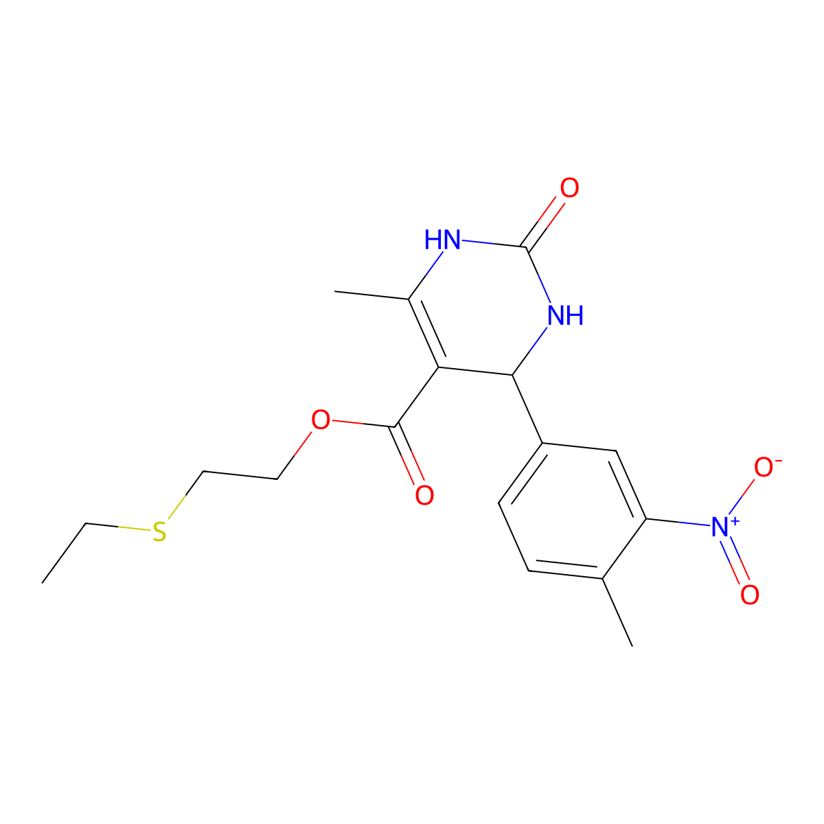 2-(Ethylsulfanyl)ethyl 6-methyl-4-(4-methyl-3-nitrophenyl)-2-oxo-1,2,3,4-tetrahydropyrimidine-5-carboxylate molecular structure, CAS 364627-21-4