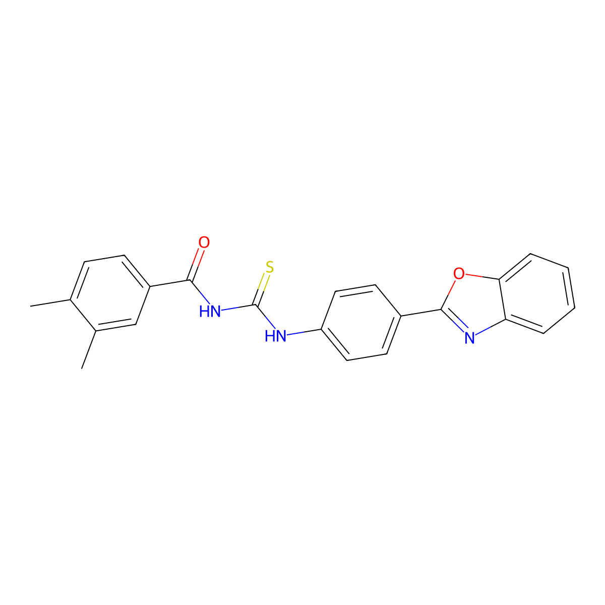 N-[[4-(1,3-benzoxazol-2-yl)phenyl]carbamothioyl]-3,4-dimethylbenzamide molecular structure, CAS 364627-28-1