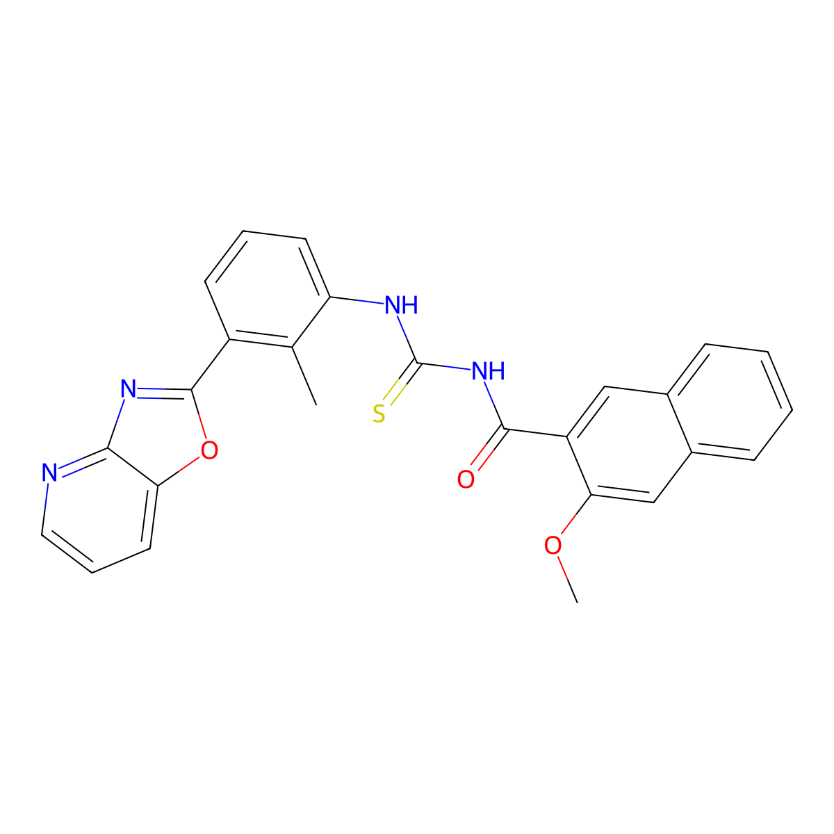 3-methoxy-N-[[2-methyl-3-([1,3]oxazolo[4,5-b]pyridin-2-yl)phenyl]carbamothioyl]naphthalene-2-carboxamide molecular structure, CAS 364628-14-8