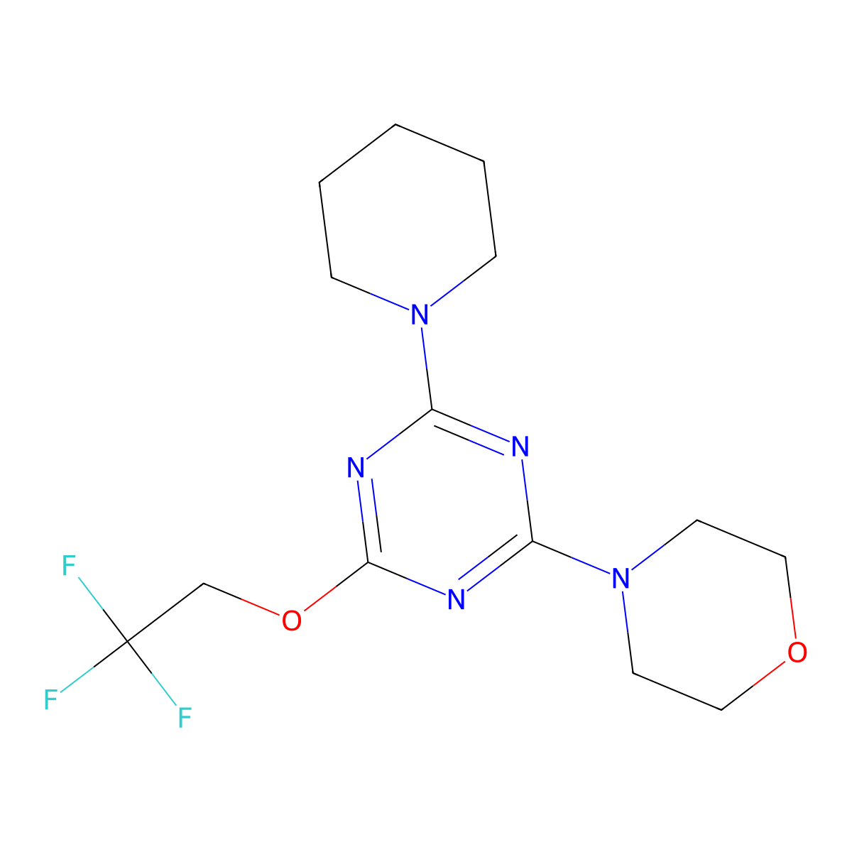 2-(Morpholin-4-yl)-4-(piperidin-1-yl)-6-(2,2,2-trifluoroethoxy)-1,3,5-triazine molecular structure, CAS 364628-39-7