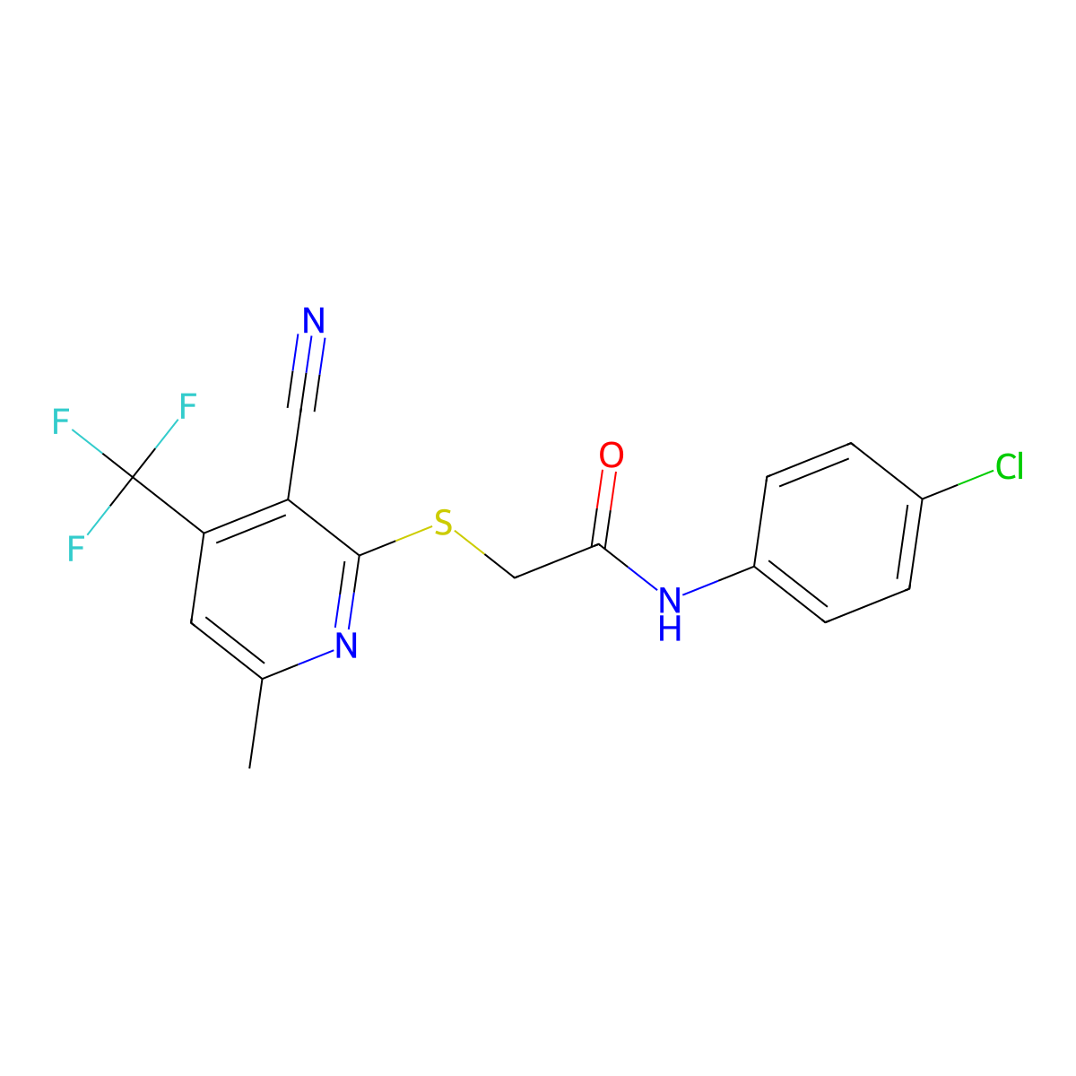 N-(4-chlorophenyl)-2-[3-cyano-6-methyl-4-(trifluoromethyl)pyridin-2-yl]sulfanylacetamide molecular structure, CAS 364628-43-3