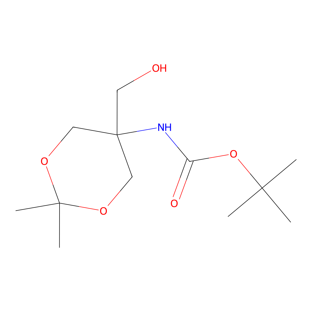 Tert-butyl [5-(hydroxymethyl)-2,2-dimethyl-1,3-dioxan-5-yl]carbamate molecular structure, CAS 364631-72-1