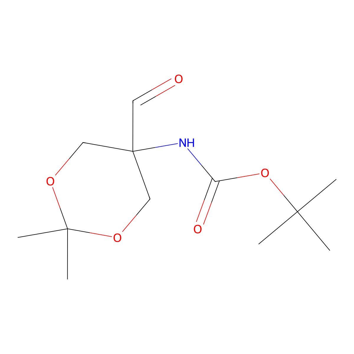 Tert-butyl (5-formyl-2,2-dimethyl-1,3-dioxan-5-yl)carbamate molecular structure, CAS 364631-73-2