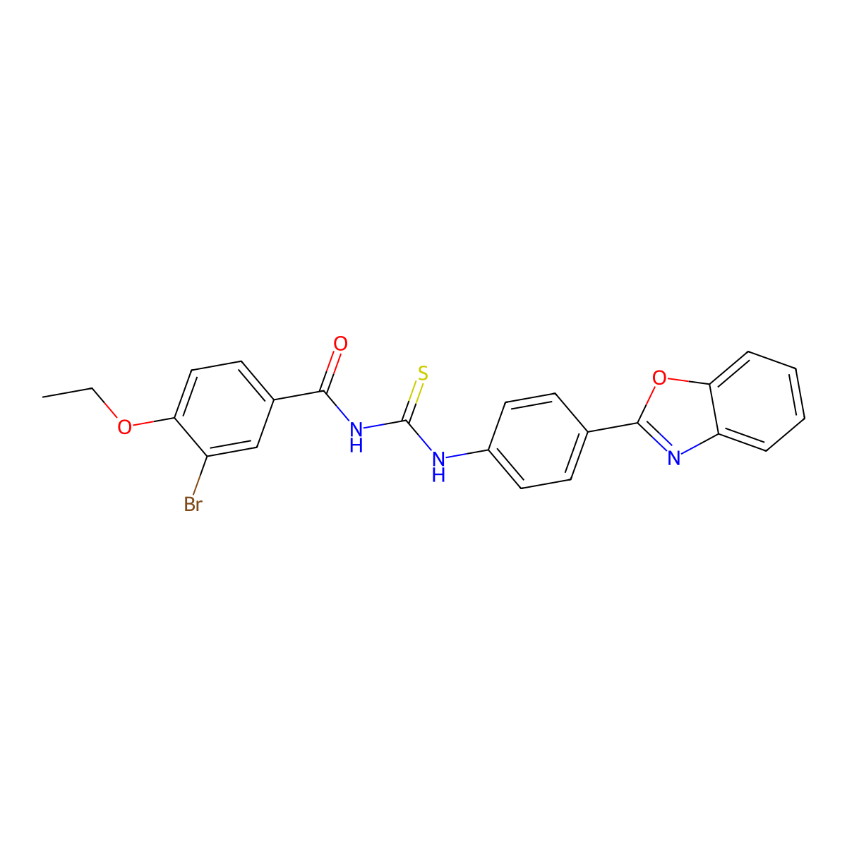 N-[[4-(1,3-benzoxazol-2-yl)phenyl]carbamothioyl]-3-bromo-4-ethoxybenzamide molecular structure, CAS 364736-79-8