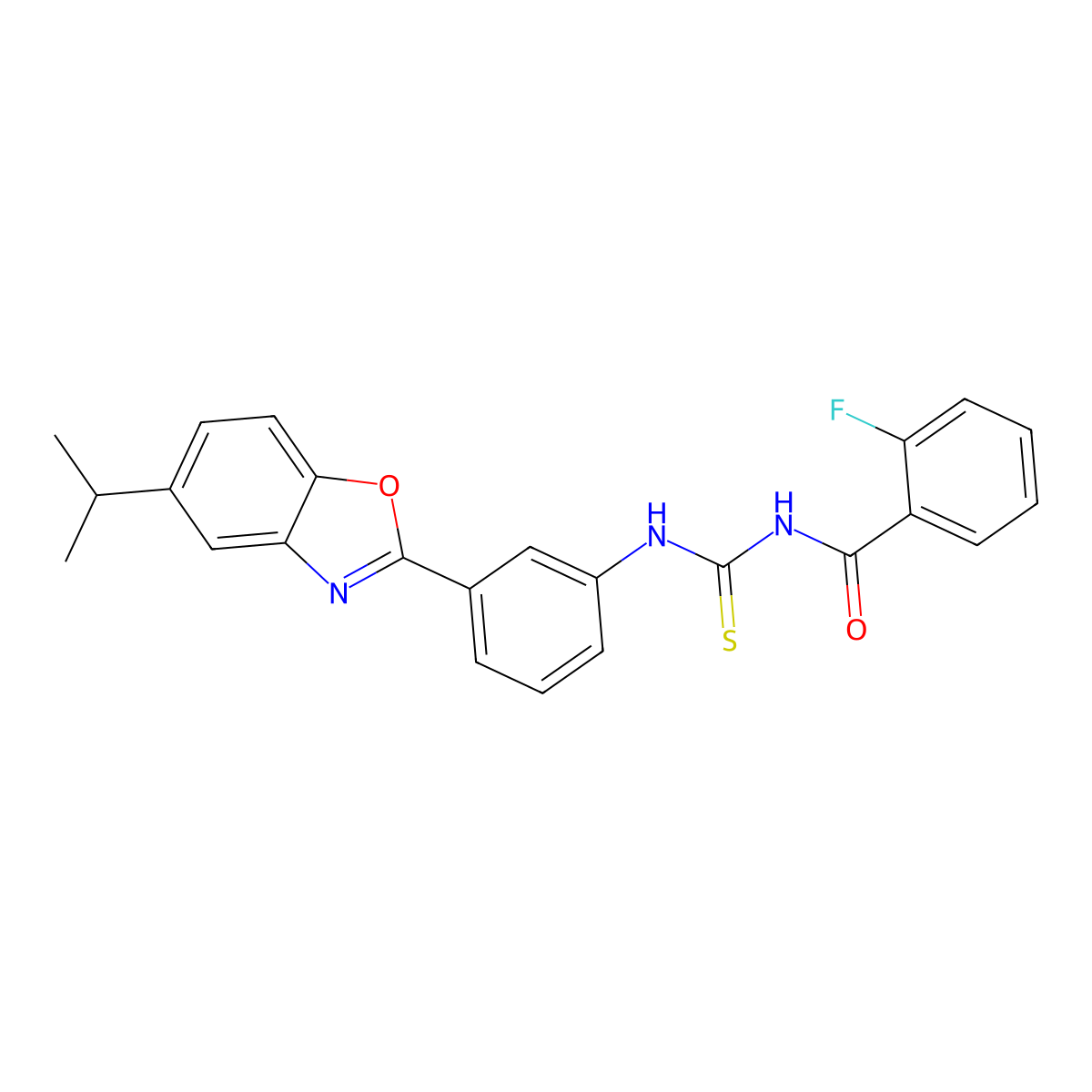 2-fluoro-N-[[3-(5-propan-2-yl-1,3-benzoxazol-2-yl)phenyl]carbamothioyl]benzamide molecular structure, CAS 364736-82-3