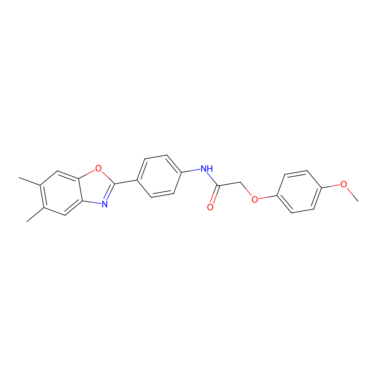 N-[4-(5,6-dimethyl-1,3-benzoxazol-2-yl)phenyl]-2-(4-methoxyphenoxy)acetamide molecular structure, CAS 364737-39-3