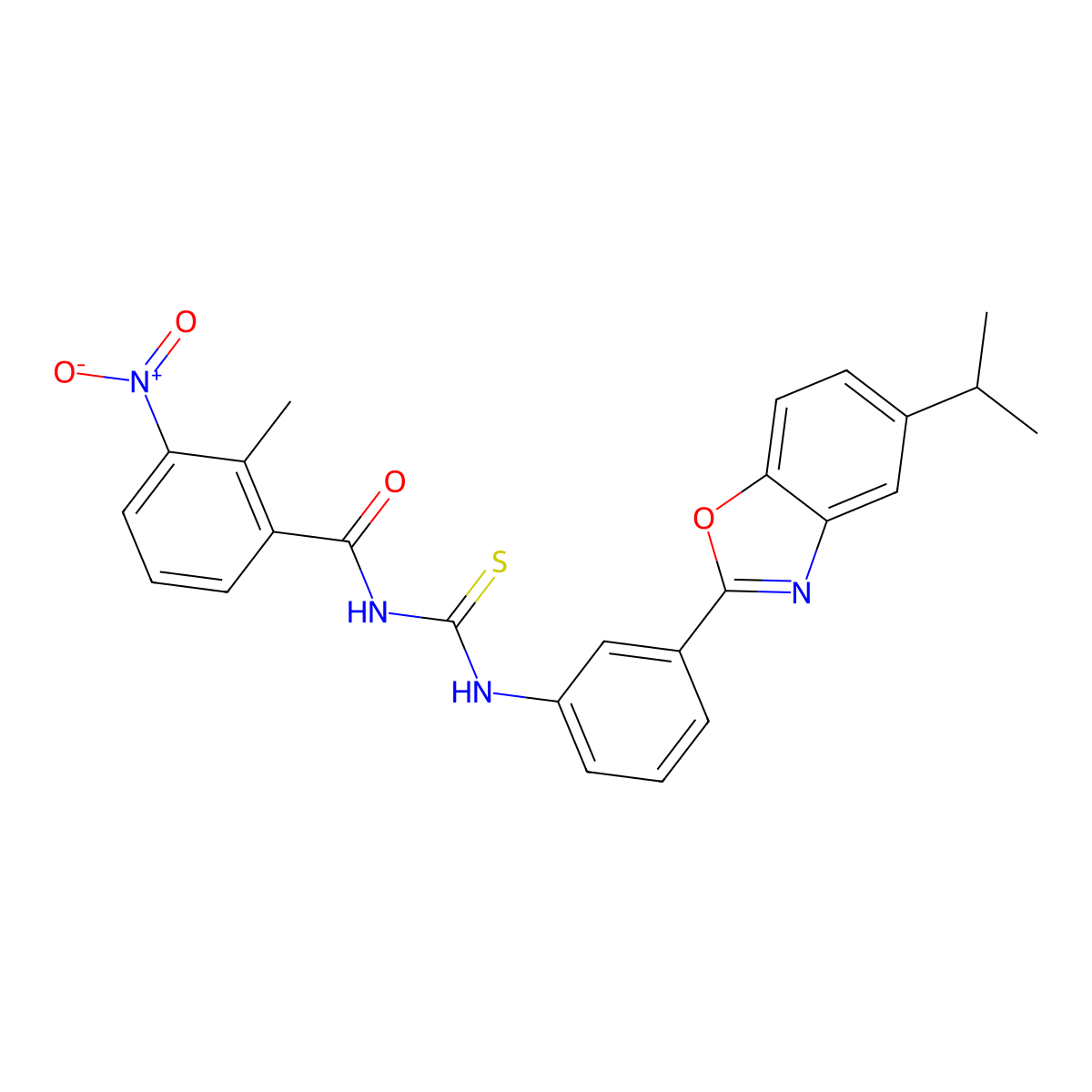 2-methyl-3-nitro-N-[[3-(5-propan-2-yl-1,3-benzoxazol-2-yl)phenyl]carbamothioyl]benzamide molecular structure, CAS 364737-51-9