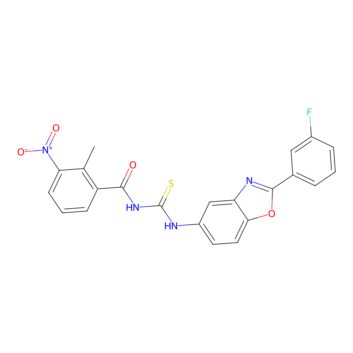 N-[[2-(3-fluorophenyl)-1,3-benzoxazol-5-yl]carbamothioyl]-2-methyl-3-nitrobenzamide molecular structure, CAS 364737-59-7
