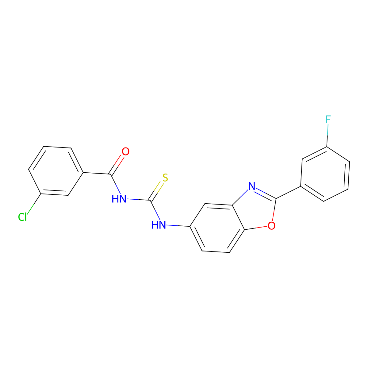 3-chloro-N-[[2-(3-fluorophenyl)-1,3-benzoxazol-5-yl]carbamothioyl]benzamide molecular structure, CAS 364737-82-6