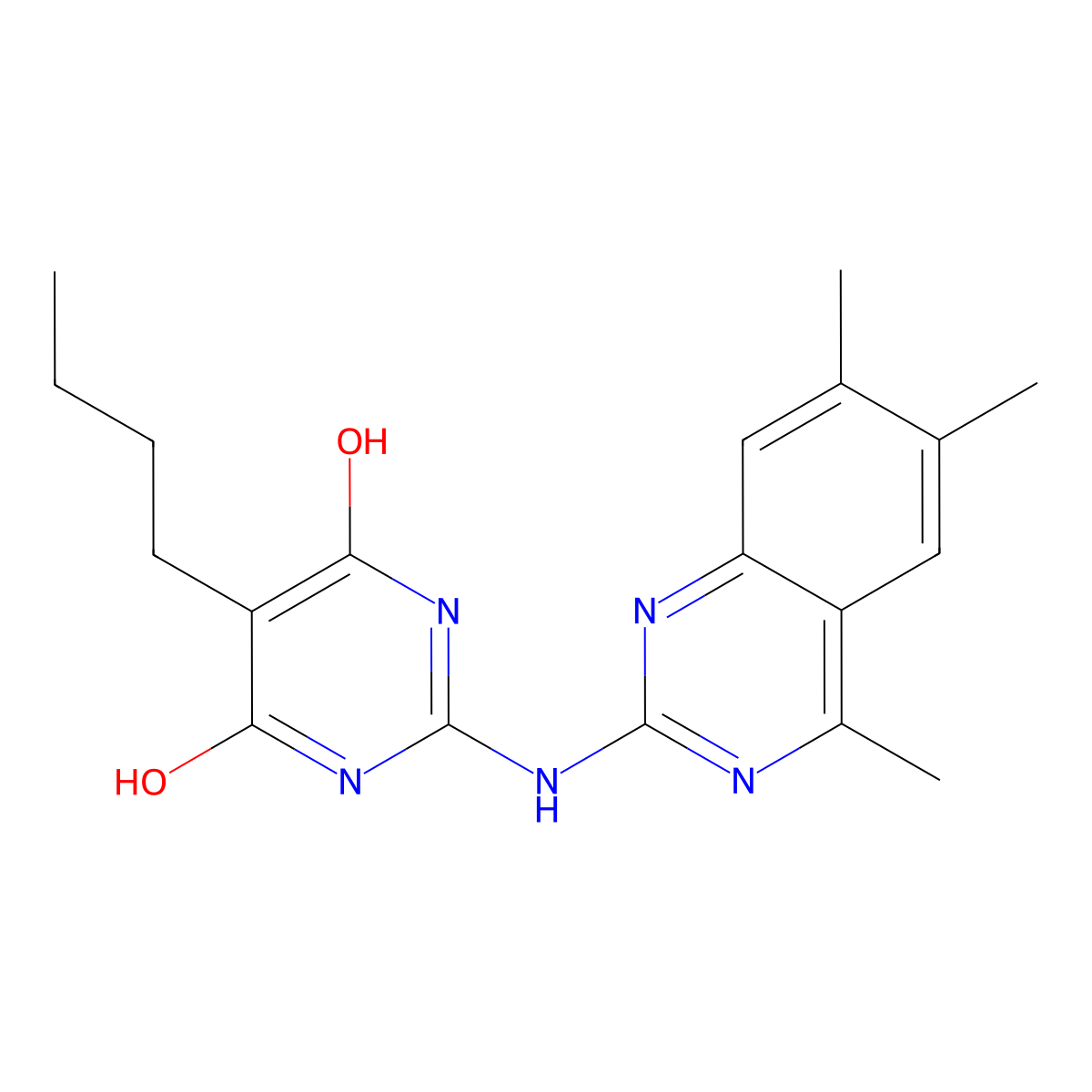 5-Butyl-2-[(4,6,7-trimethyl-2-quinazolinyl)amino]-4,6-pyrimidinediol molecular structure, CAS 364737-85-9