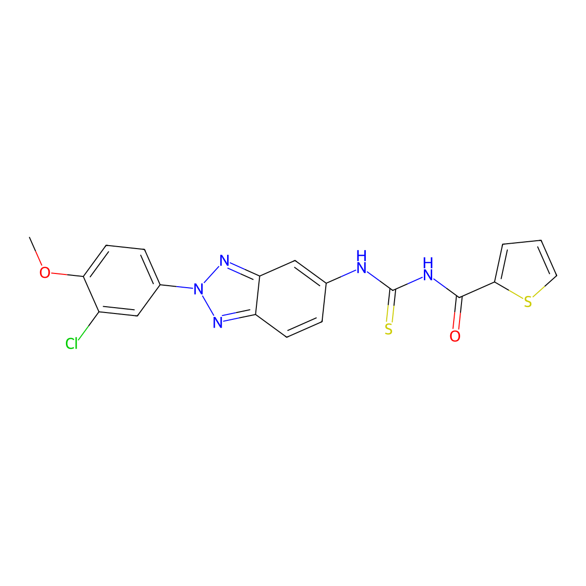 N-[[2-(3-chloro-4-methoxyphenyl)benzotriazol-5-yl]carbamothioyl]thiophene-2-carboxamide molecular structure, CAS 364738-30-7