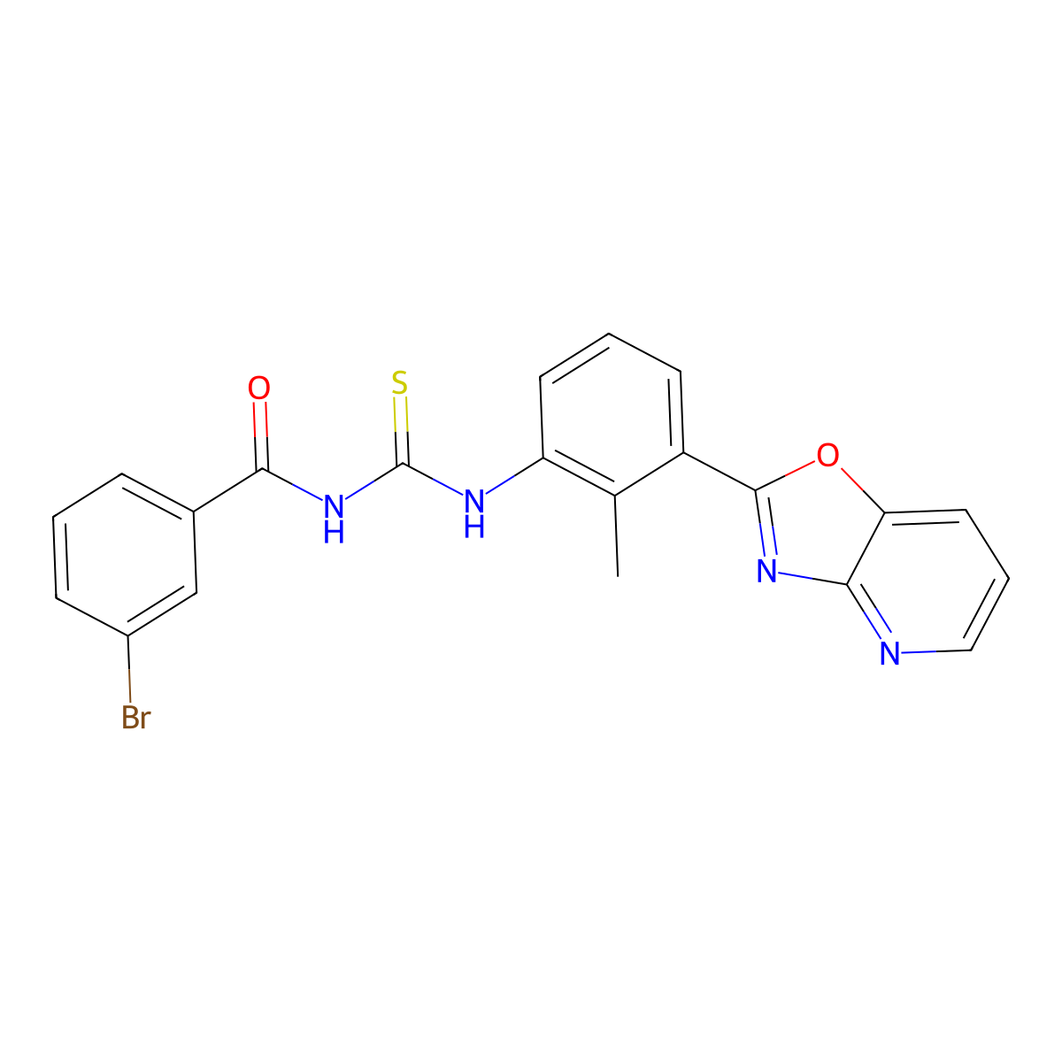 3-bromo-N-{[2-methyl-3-([1,3]oxazolo[4,5-b]pyridin-2-yl)phenyl]carbamothioyl}benzamide molecular structure, CAS 364738-45-4
