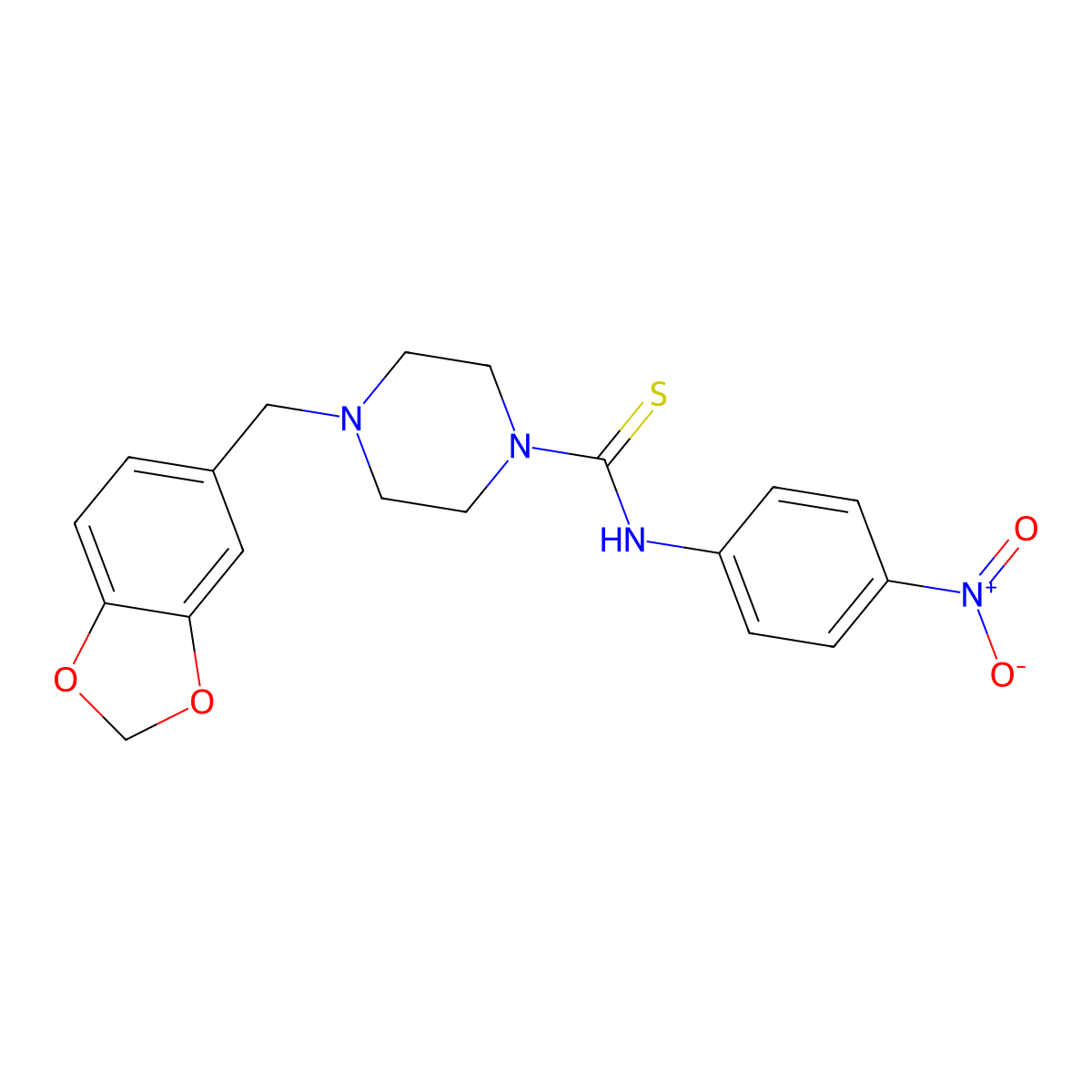 4-(1,3-benzodioxol-5-ylmethyl)-N-(4-nitrophenyl)piperazine-1-carbothioamide molecular structure, CAS 364738-56-7