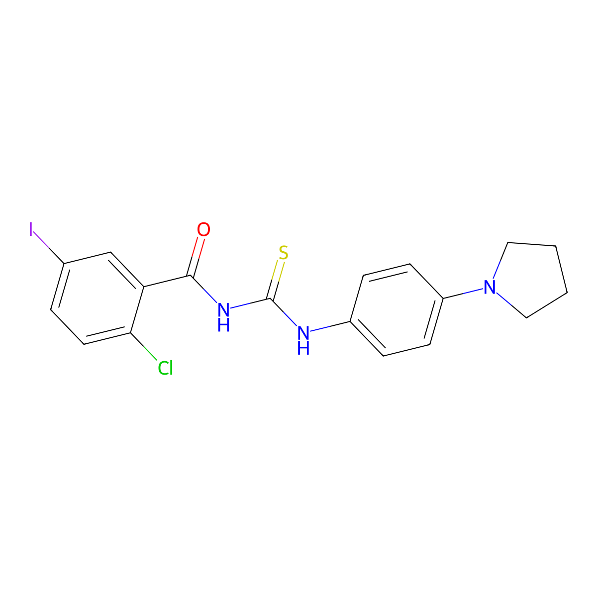 2-chloro-5-iodo-N-[(4-pyrrolidin-1-ylphenyl)carbamothioyl]benzamide molecular structure, CAS 364738-61-4