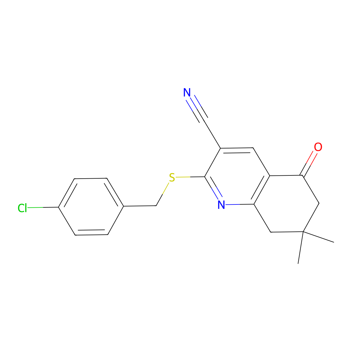 2-[(4-Chlorophenyl)methylsulfanyl]-7,7-dimethyl-5-oxo-6,8-dihydroquinoline-3-carbonitrile molecular structure, CAS 364739-25-3