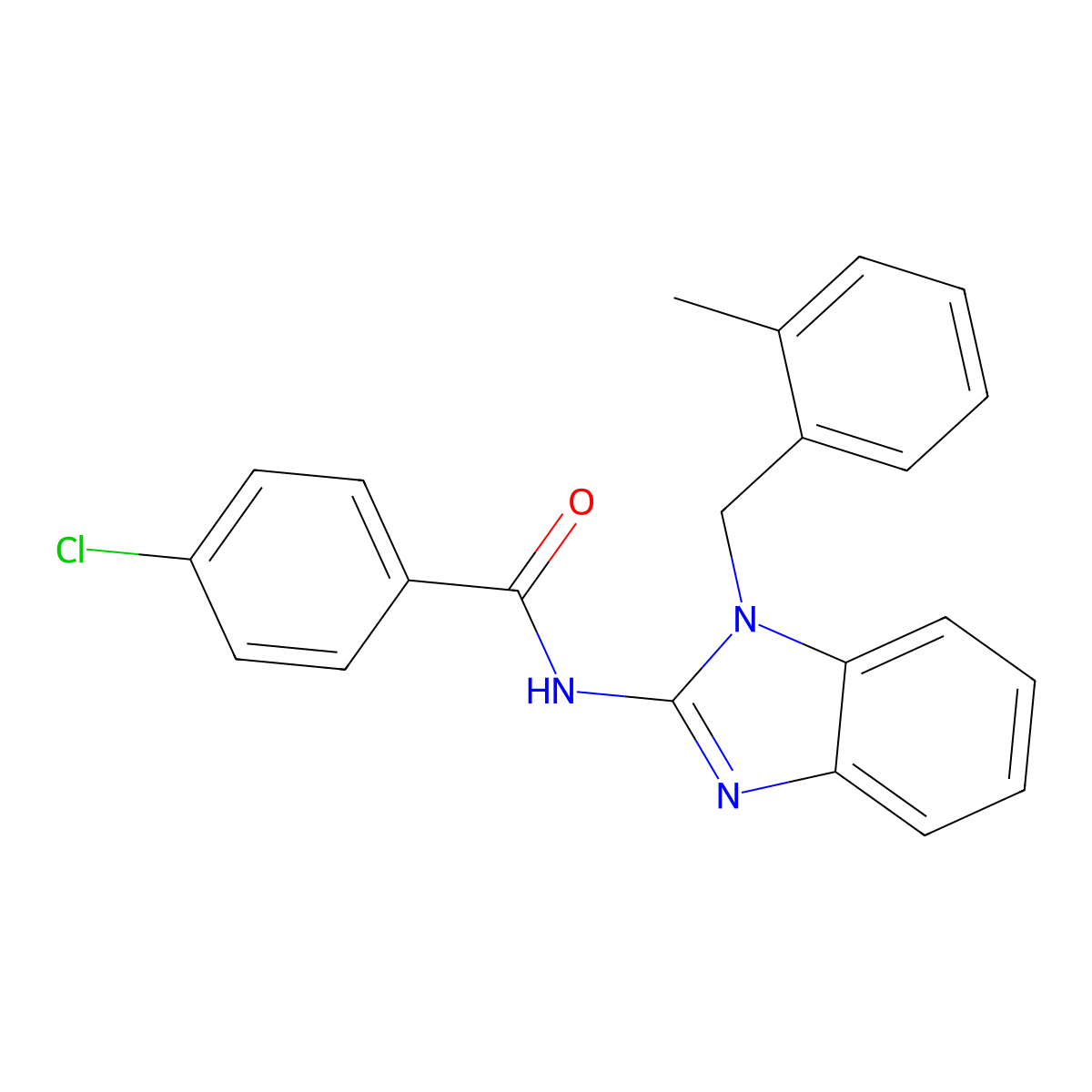 4-chloro-N-[1-[(2-methylphenyl)methyl]benzimidazol-2-yl]benzamide molecular structure, CAS 364739-70-8