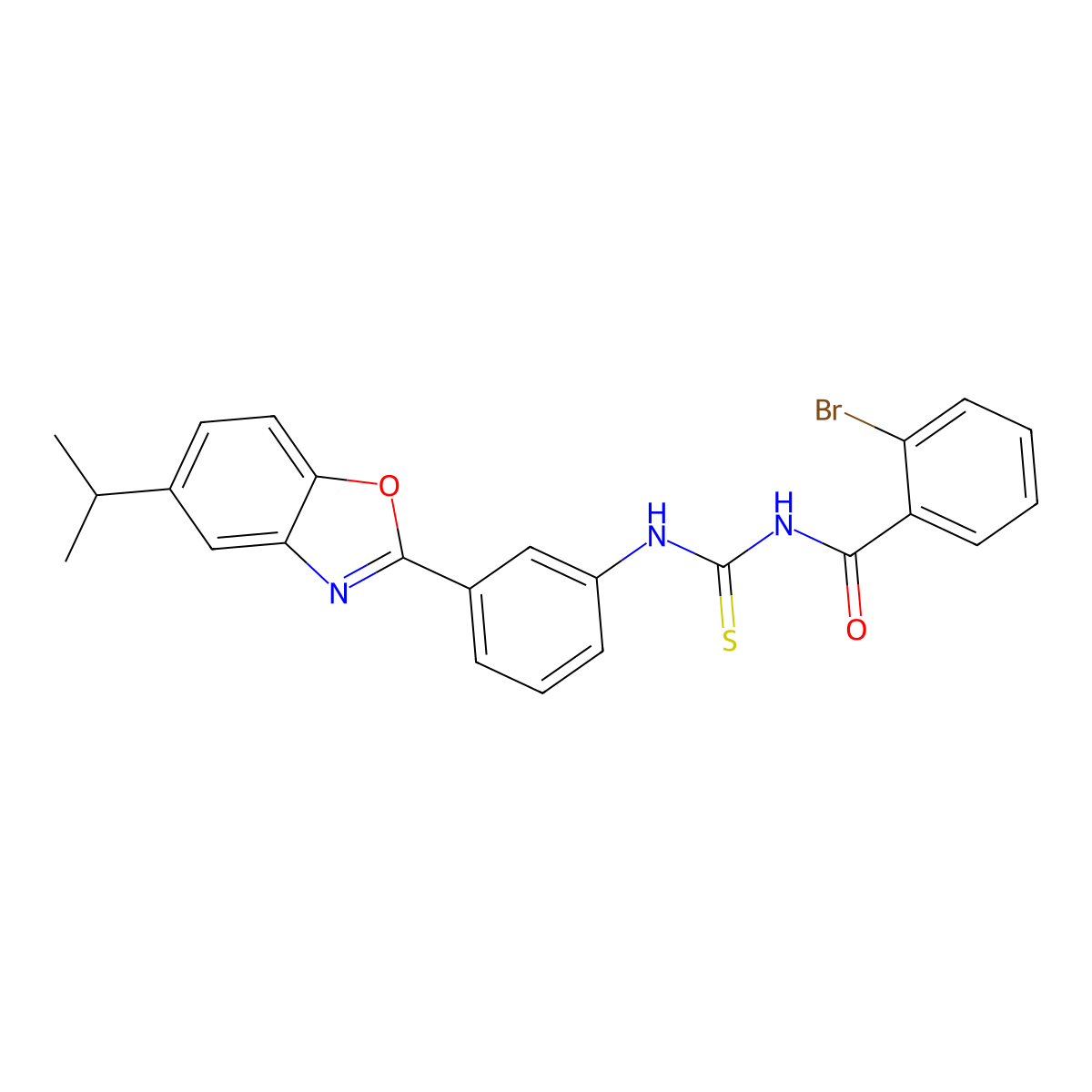 2-bromo-N-[[3-(5-propan-2-yl-1,3-benzoxazol-2-yl)phenyl]carbamothioyl]benzamide molecular structure, CAS 364739-84-4