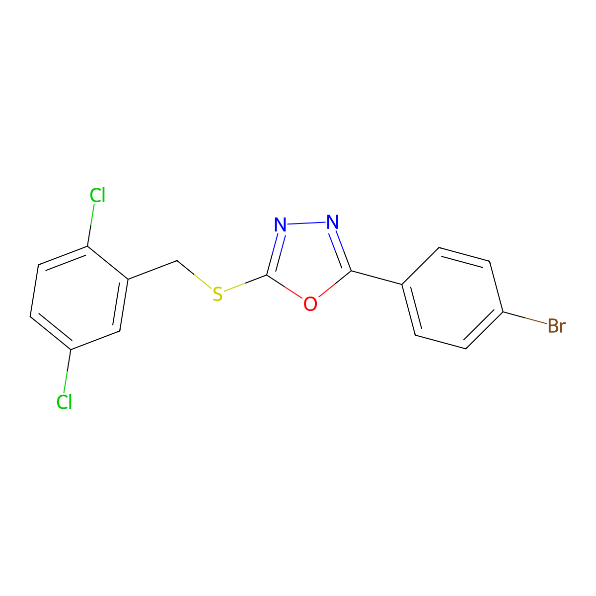 2-(4-Bromophenyl)-5-[(2,5-dichlorobenzyl)sulfanyl]-1,3,4-oxadiazole molecular structure, CAS 364739-86-6