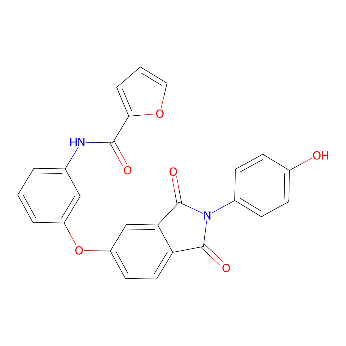 N-[3-[2-(4-hydroxyphenyl)-1,3-dioxoisoindol-5-yl]oxyphenyl]furan-2-carboxamide molecular structure, CAS 364739-97-9