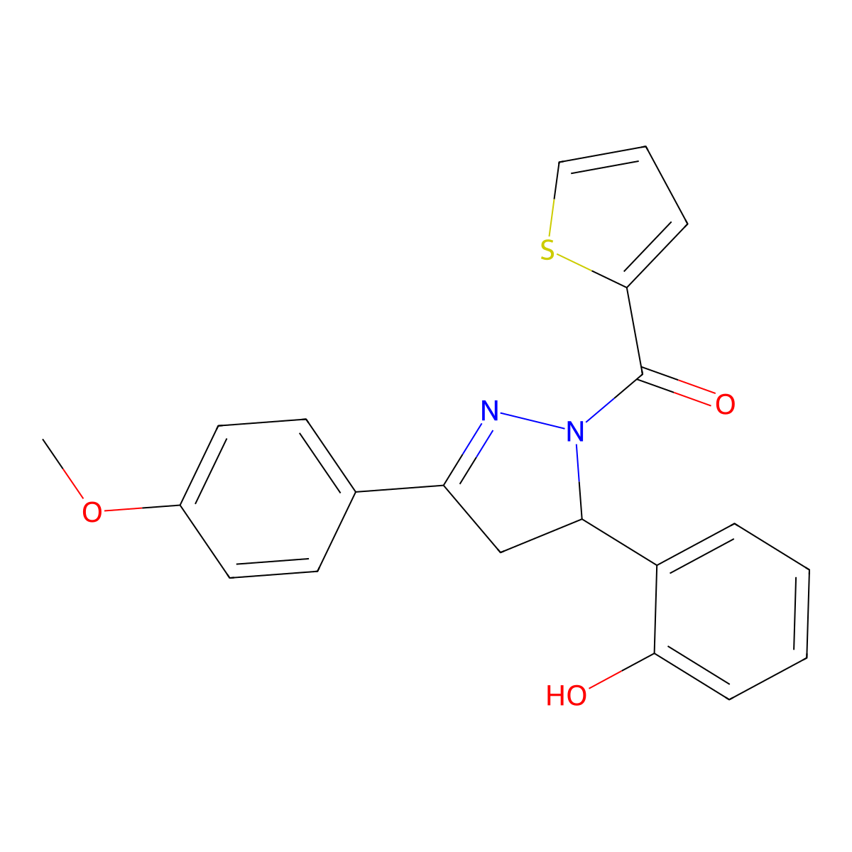 [3-(2-Hydroxyphenyl)-5-(4-methoxyphenyl)-3,4-dihydropyrazol-2-yl]-thiophen-2-ylmethanone molecular structure, CAS 364740-06-7