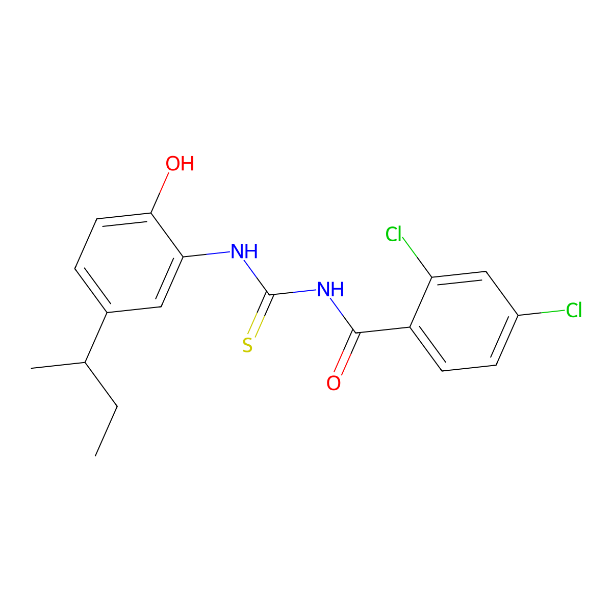 N-{[5-(butan-2-yl)-2-hydroxyphenyl]carbamothioyl}-2,4-dichlorobenzamide molecular structure, CAS 364740-22-7
