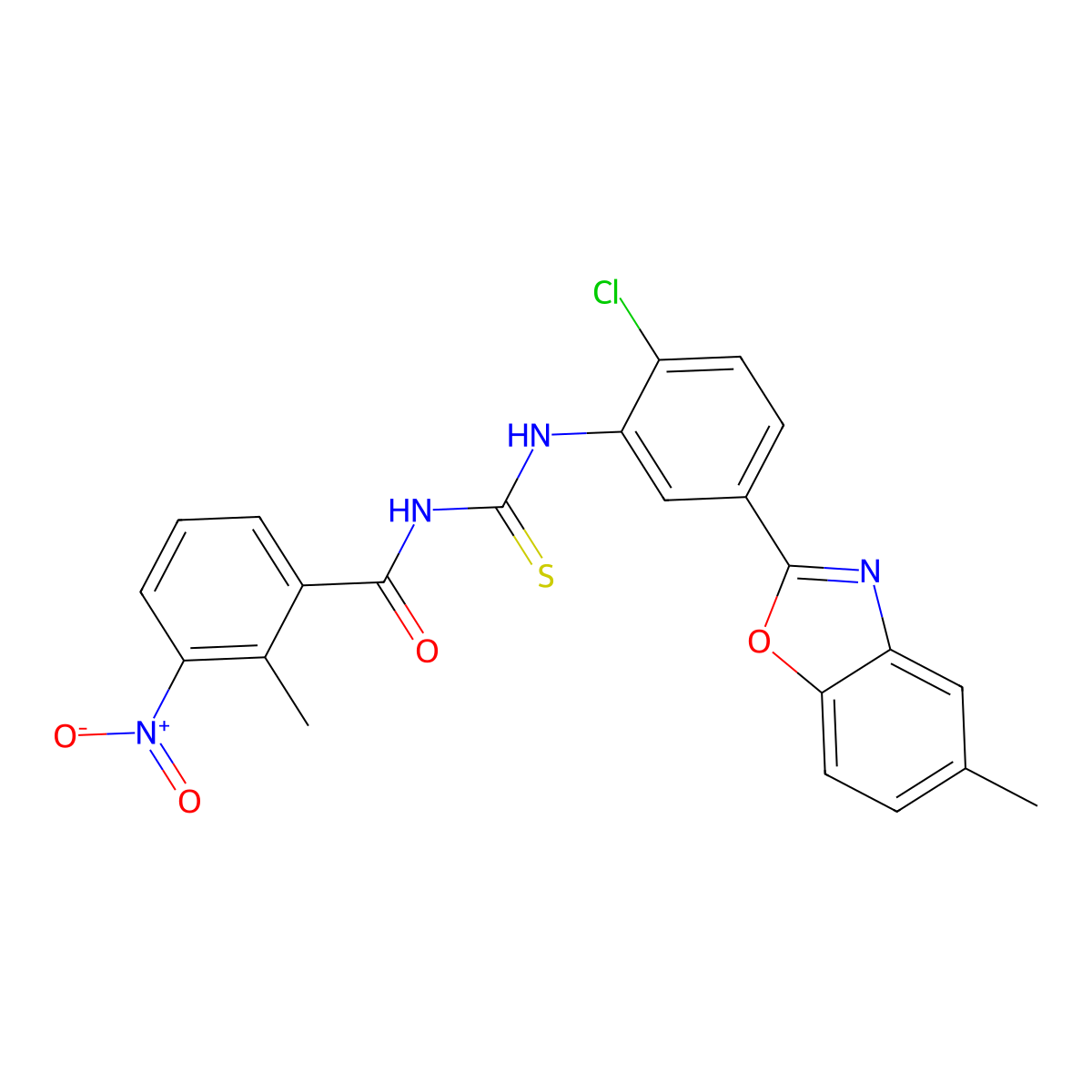 N-[[2-chloro-5-(5-methyl-1,3-benzoxazol-2-yl)phenyl]carbamothioyl]-2-methyl-3-nitrobenzamide molecular structure, CAS 364740-41-0