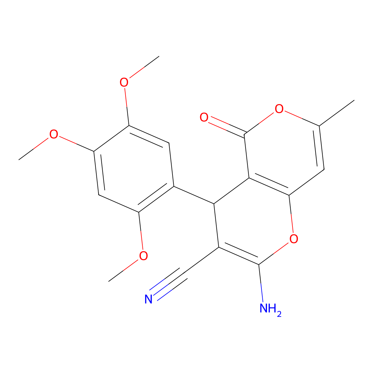 2-amino-7-methyl-5-oxo-4-(2,4,5-trimethoxyphenyl)-4H-pyrano[3,2-c]pyran-3-carbonitrile molecular structure, CAS 364741-50-4