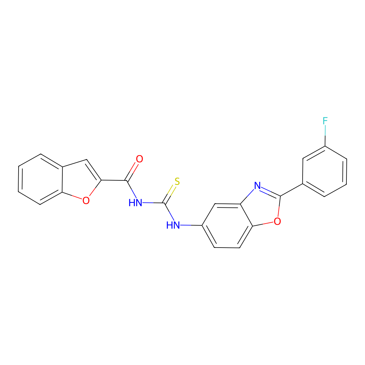 N-[[2-(3-fluorophenyl)-1,3-benzoxazol-5-yl]carbamothioyl]-1-benzofuran-2-carboxamide molecular structure, CAS 364741-73-1
