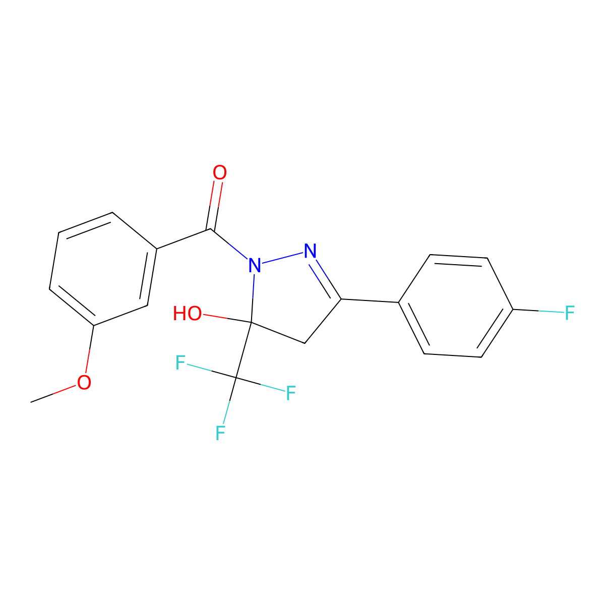 [3-(4-fluorophenyl)-5-hydroxy-5-(trifluoromethyl)-4H-pyrazol-1-yl]-(3-methoxyphenyl)methanone molecular structure, CAS 364741-82-2