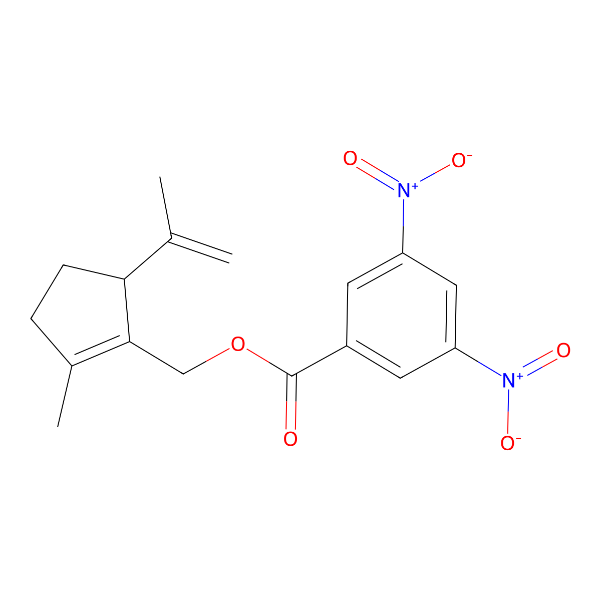 (5-Isopropenyl-2-methylcyclopent-1-en-1-yl)methyl 3,5-bisnitrobenzoate molecular structure, CAS 364741-91-3