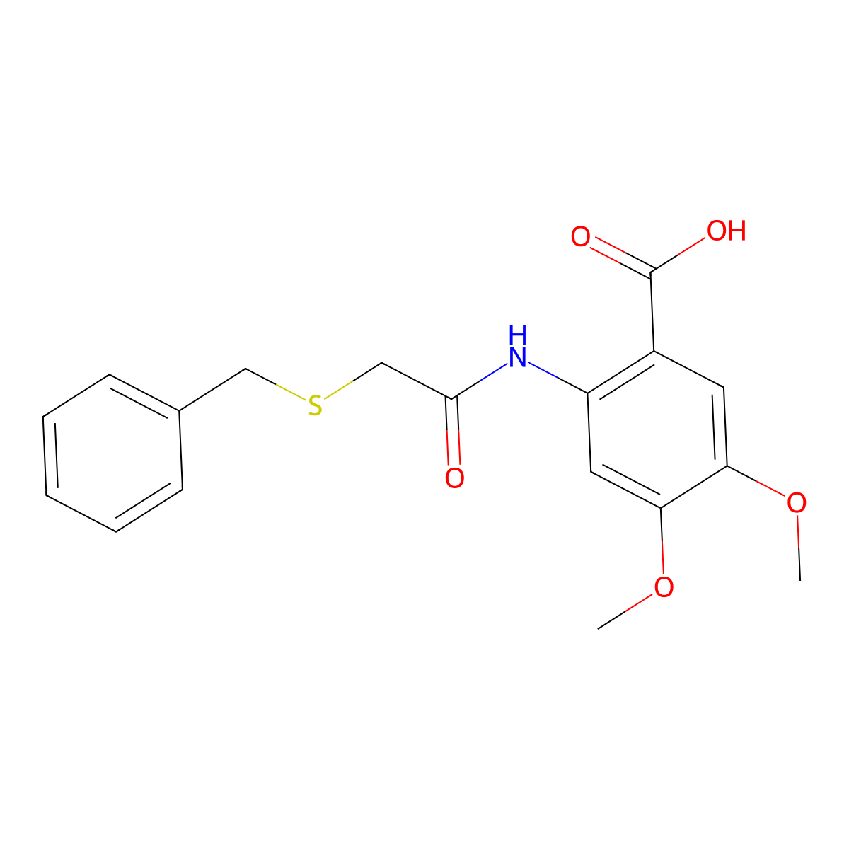 2-[(2-Benzylsulfanylacetyl)amino]-4,5-dimethoxybenzoic acid molecular structure, CAS 364741-99-1