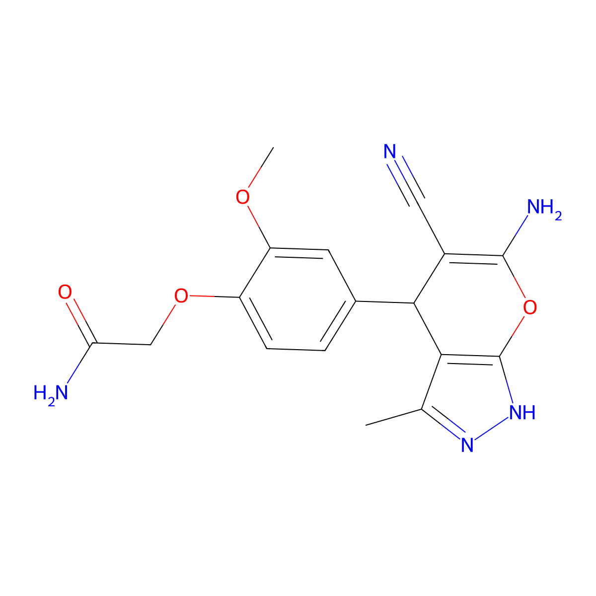 2-[4-(6-Amino-5-cyano-3-methyl-1,4-dihydropyrano[2,3-c]pyrazol-4-yl)-2-methoxyphenoxy]acetamide molecular structure, CAS 364742-11-0