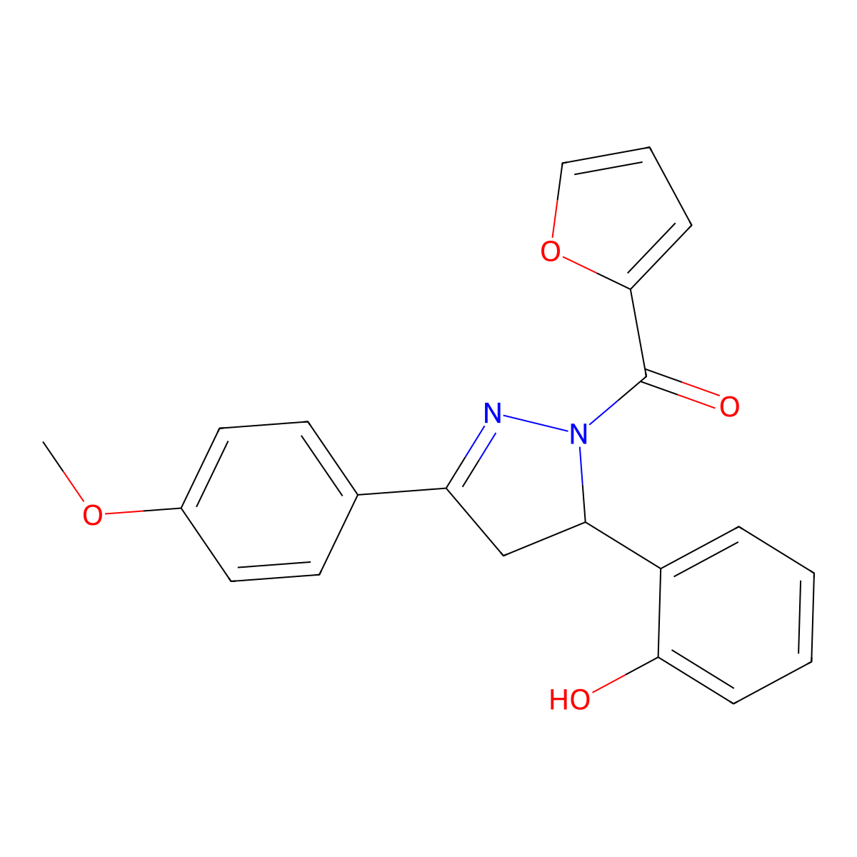 2-[1-(furan-2-carbonyl)-3-(4-methoxyphenyl)-4,5-dihydro-1H-pyrazol-5-yl]phenol molecular structure, CAS 364742-45-0