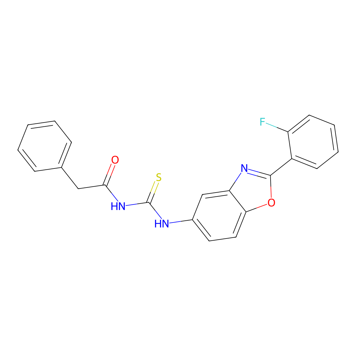 N-[[2-(2-fluorophenyl)-1,3-benzoxazol-5-yl]carbamothioyl]-2-phenylacetamide molecular structure, CAS 364742-68-7