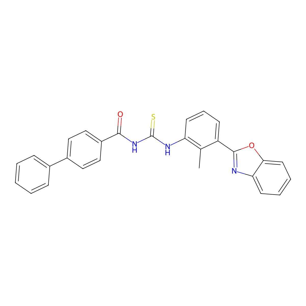 N-[[3-(1,3-benzoxazol-2-yl)-2-methylphenyl]carbamothioyl]-4-phenylbenzamide molecular structure, CAS 364742-90-5