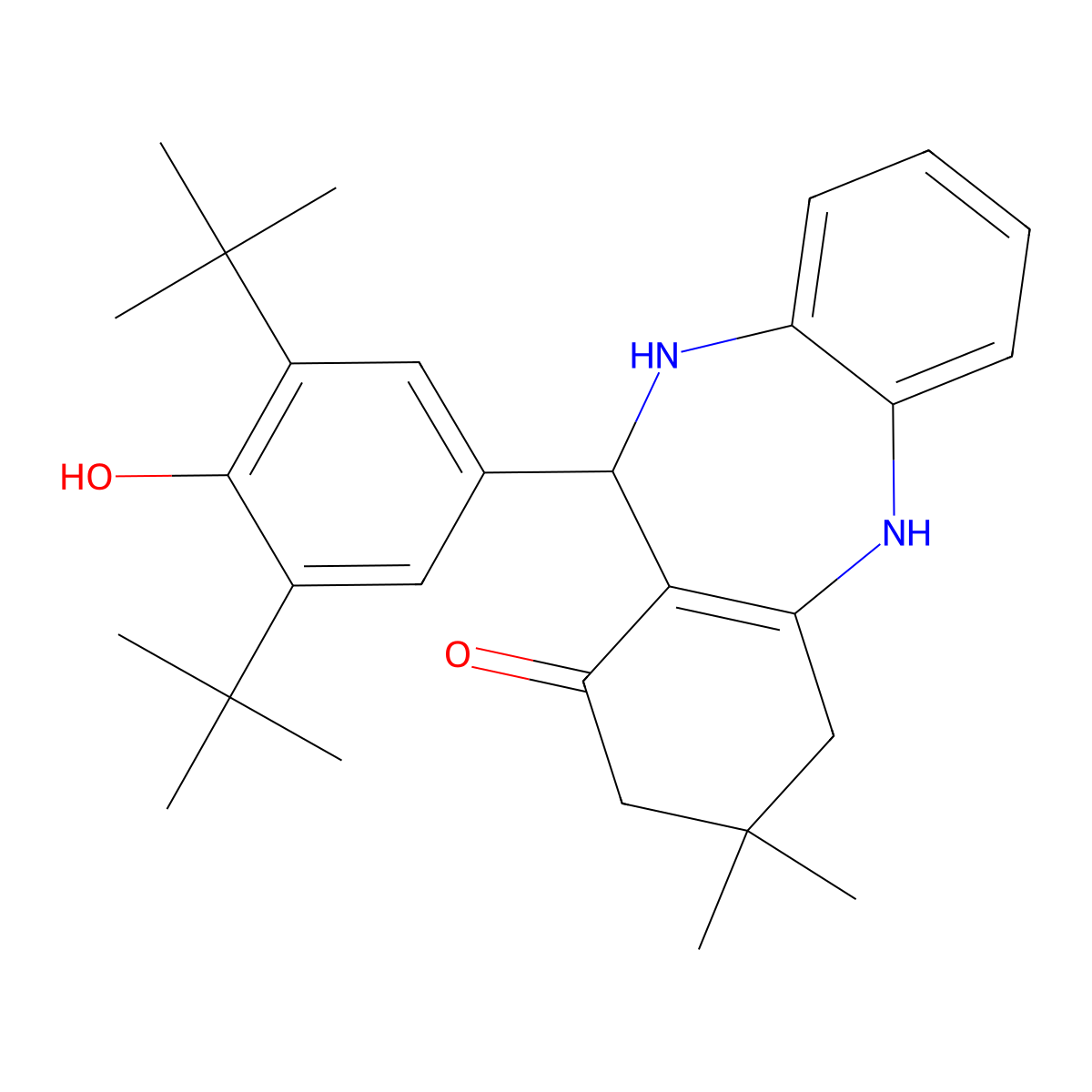 11-(3,5-di-tert-butyl-4-hydroxyphenyl)-3,3-dimethyl-2,3,4,5,10,11-hexahydro-1H-dibenzo[b,e][1,4]diazepin-1-one molecular structure, CAS 364743-31-7