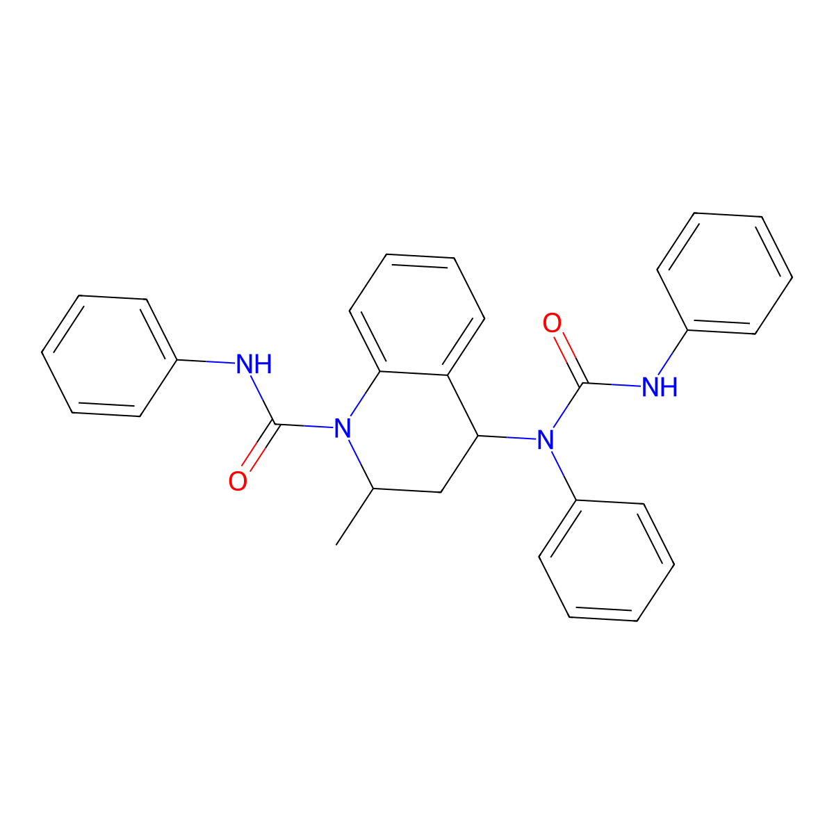 2-methyl-N-phenyl-4-[phenyl(phenylcarbamoyl)amino]-3,4-dihydroquinoline-1(2H)-carboxamide molecular structure, CAS 364743-54-4