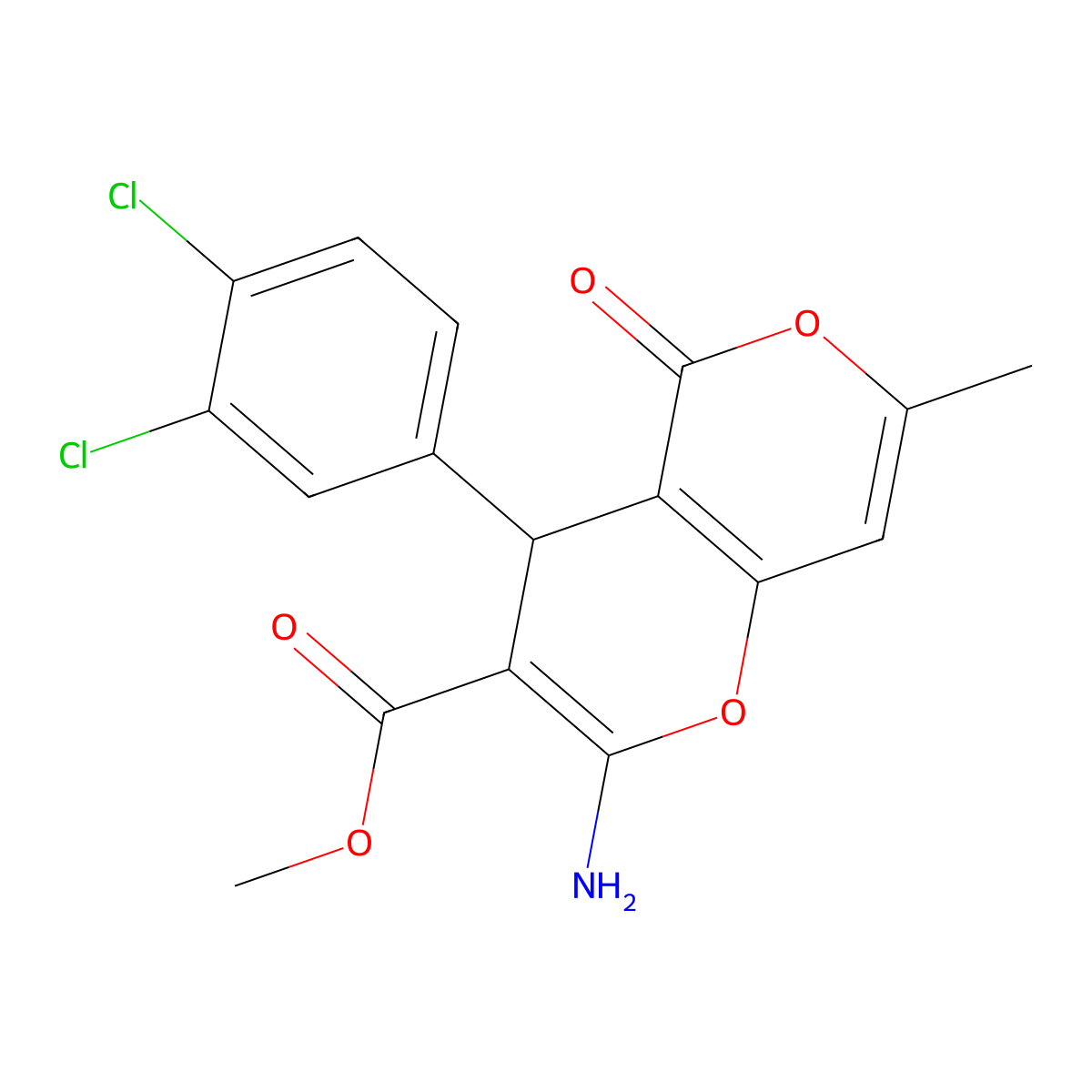 Methyl 2-amino-4-(3,4-dichlorophenyl)-7-methyl-5-oxo-4,5-dihydropyrano[4,3-b]pyran-3-carboxylate molecular structure, CAS 364743-85-1