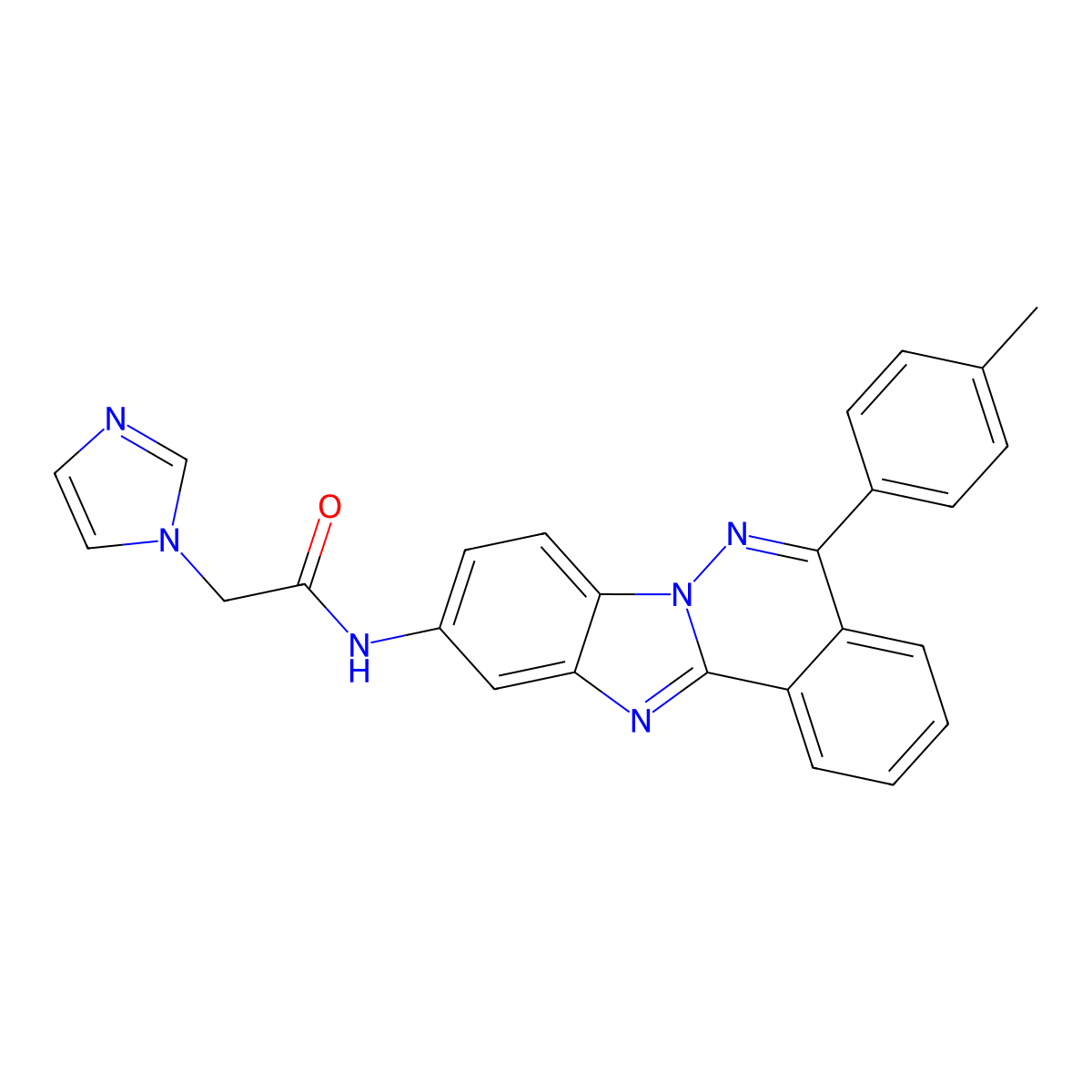 2-imidazol-1-yl-N-[5-(4-methylphenyl)benzimidazolo[2,1-a]phthalazin-10-yl]acetamide molecular structure, CAS 364744-24-1