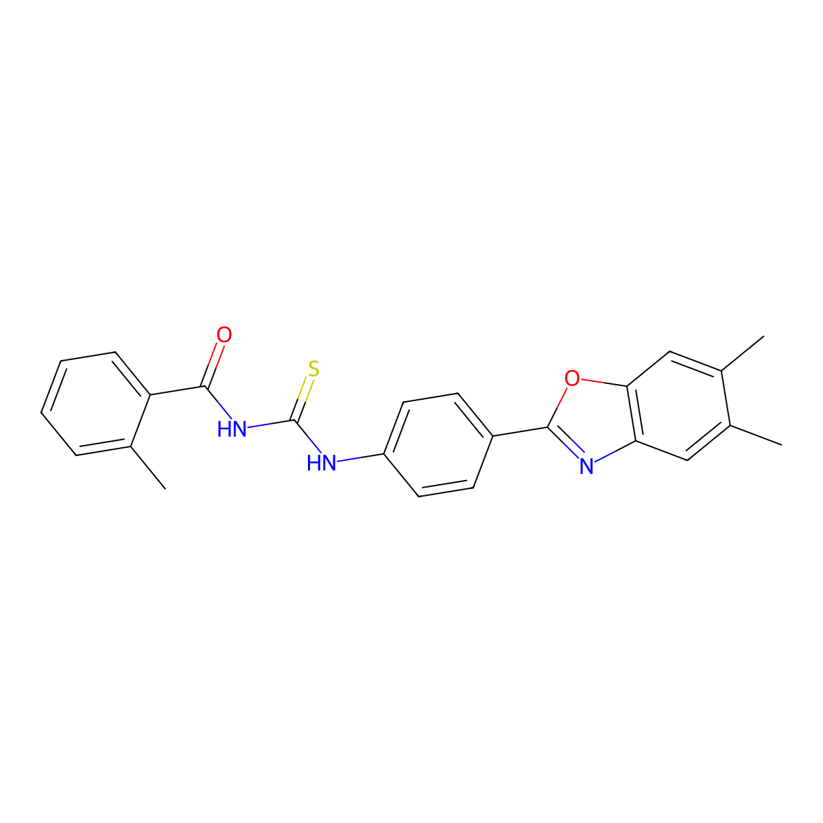 N-[[4-(5,6-dimethyl-1,3-benzoxazol-2-yl)phenyl]carbamothioyl]-2-methylbenzamide molecular structure, CAS 364744-25-2