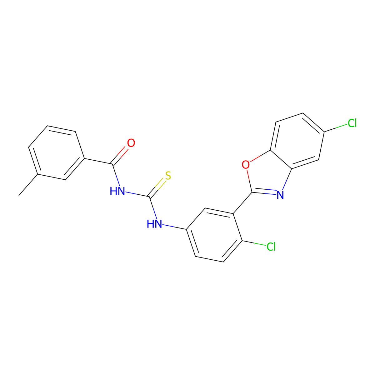N-[[4-chloro-3-(5-chloro-1,3-benzoxazol-2-yl)phenyl]carbamothioyl]-3-methylbenzamide molecular structure, CAS 364744-34-3