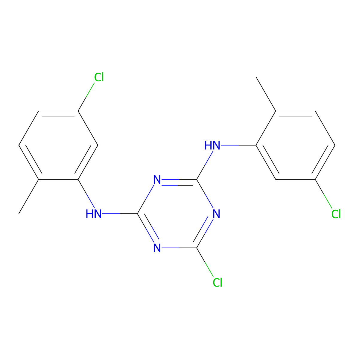 6-chloro-N,N'-bis(5-chloro-2-methylphenyl)-1,3,5-triazine-2,4-diamine molecular structure, CAS 364744-50-3