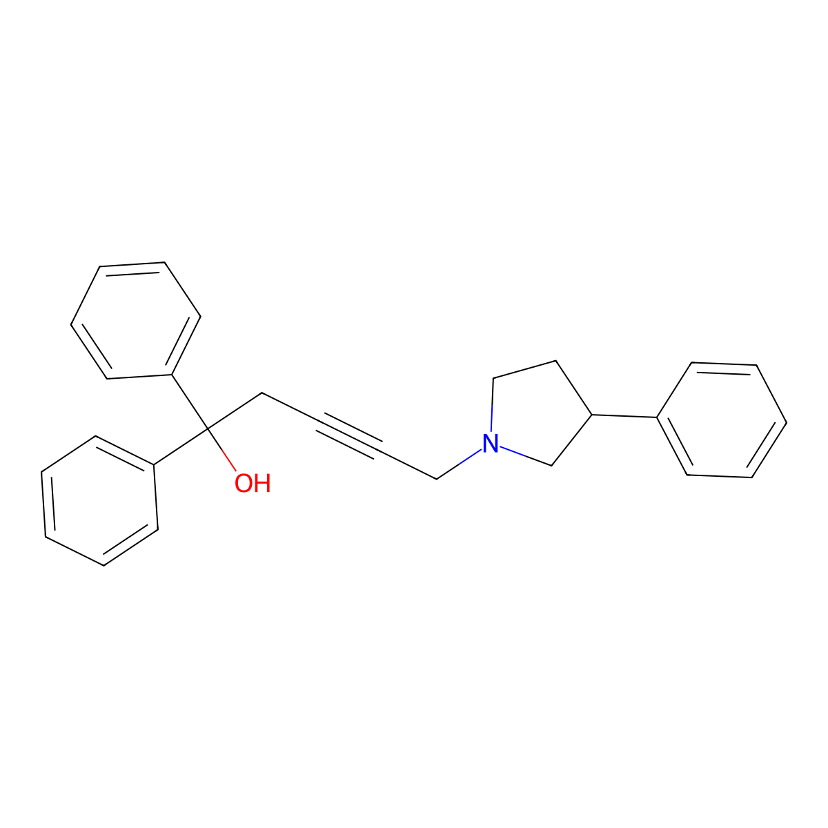 1,1-Diphenyl-5-(3-phenylpyrrolidin-1-yl)pent-3-yn-1-ol molecular structure, CAS 364744-71-8