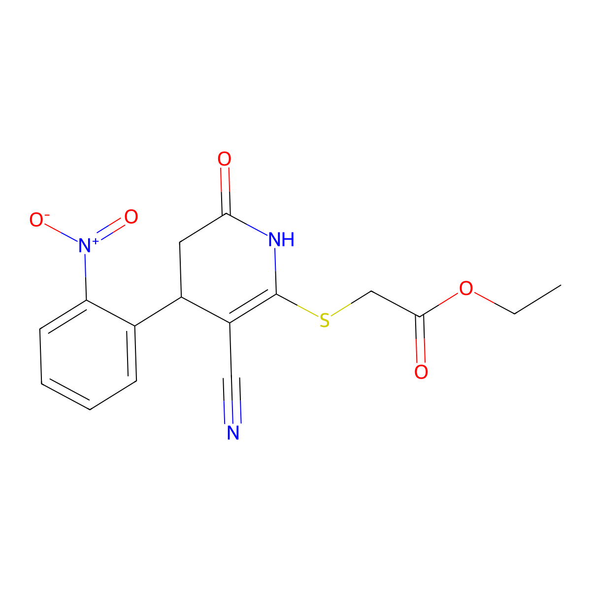 Ethyl {[3-cyano-6-hydroxy-4-(2-nitrophenyl)-4,5-dihydropyridin-2-yl]sulfanyl}acetate molecular structure, CAS 364744-80-9