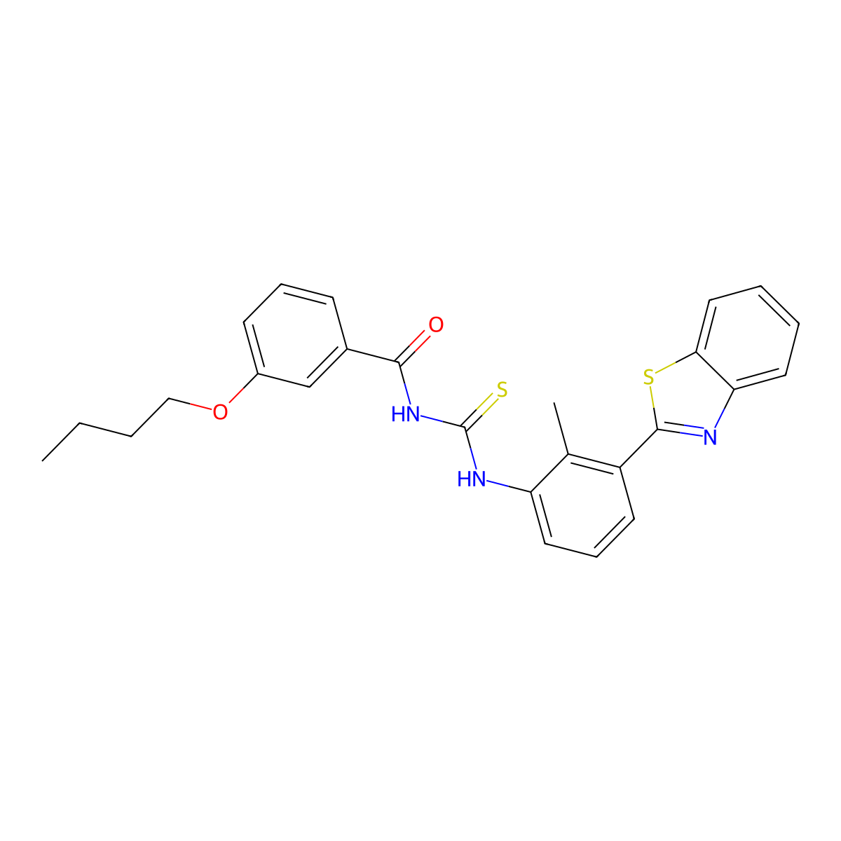 N-[[3-(1,3-benzothiazol-2-yl)-2-methylphenyl]carbamothioyl]-3-butoxybenzamide molecular structure, CAS 364744-84-3