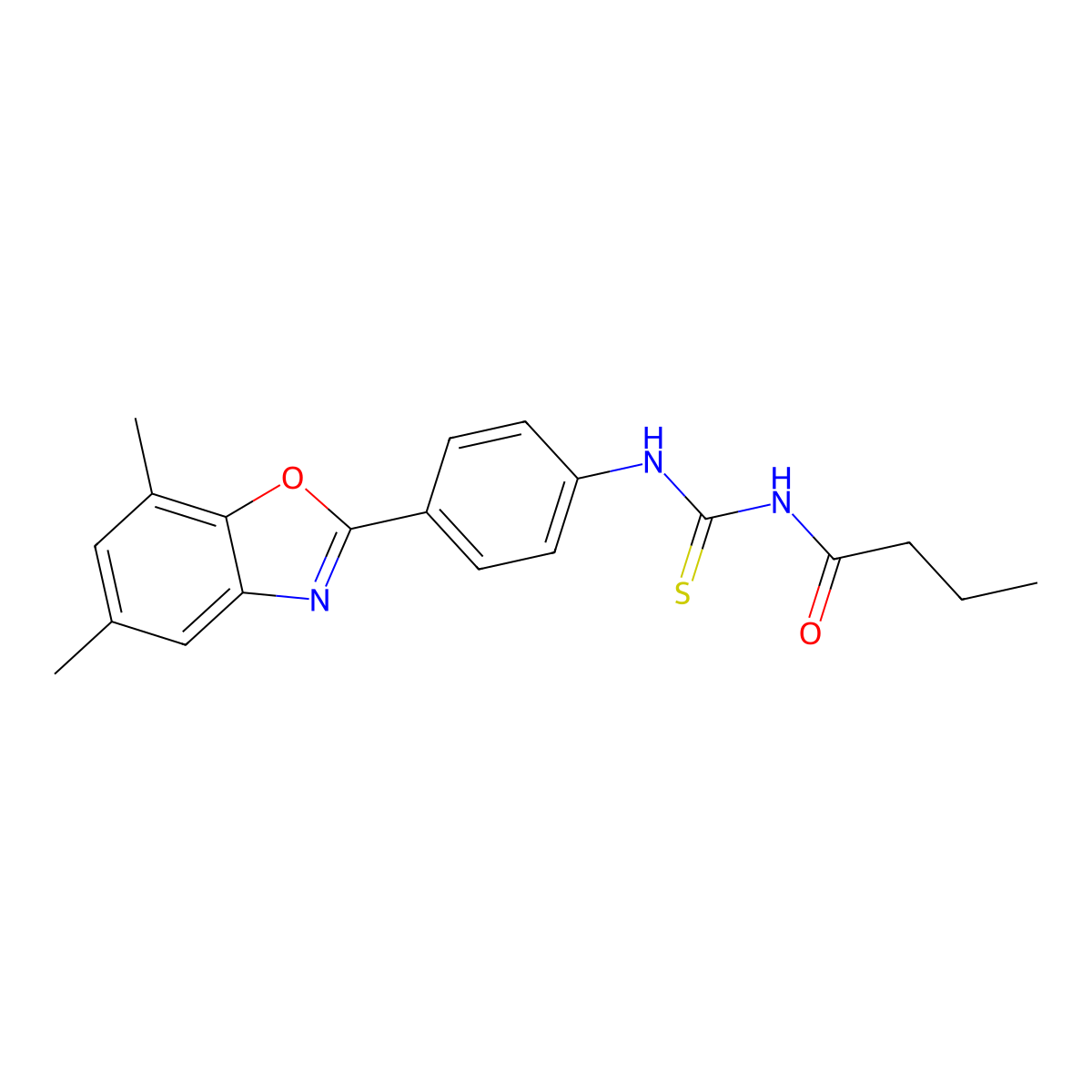 N-[[4-(5,7-dimethyl-1,3-benzoxazol-2-yl)phenyl]carbamothioyl]butanamide molecular structure, CAS 364745-23-3